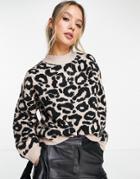 Urban Bliss Balloon Sleeve Leopard Sweater In Beige-brown