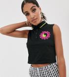 Reclaimed Vintage Inspired Sleeveless Cropped Polo With Daisy Logo-black