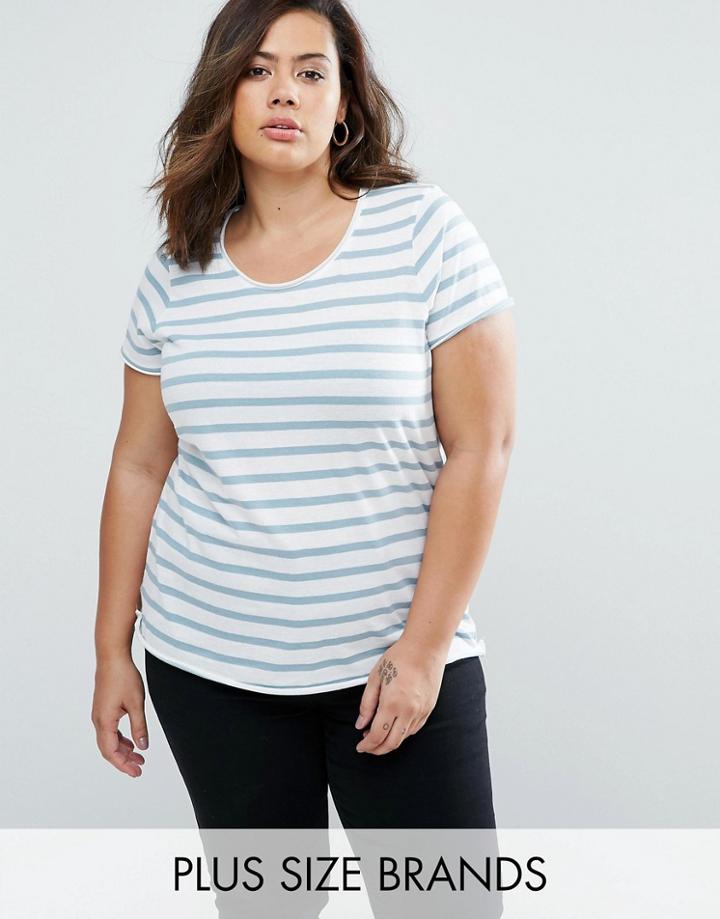 Junarose Plus Striped T-shirt With Raw Edge - Blue