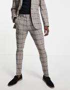 Asos Design Skinny Suit Pants In Beige Check-brown