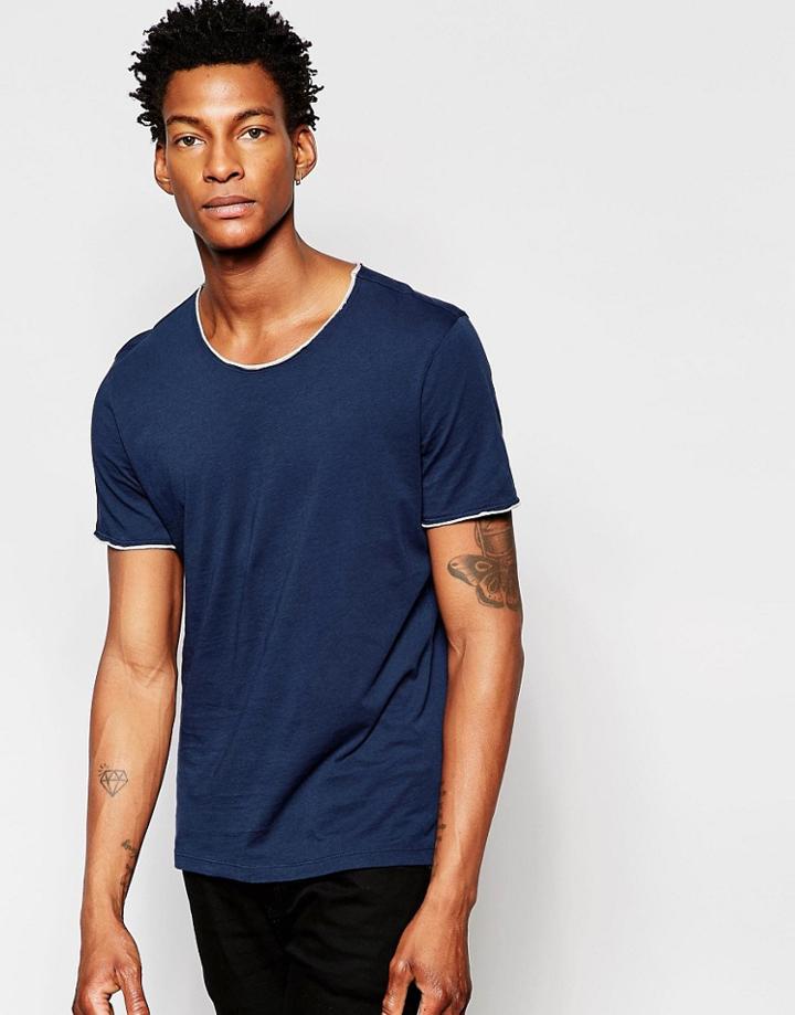 Sisley T-shirt With Raw Edges - Navy