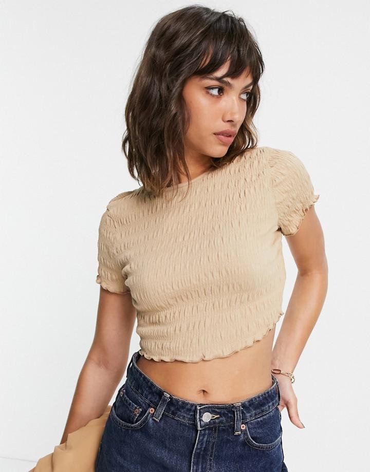 Vero Moda Organic Cotton Blend Shirred Crop Top In Beige-neutral