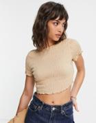 Vero Moda Organic Cotton Blend Shirred Crop Top In Beige-neutral