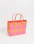 South Beach Woven Pink And Orange Tote Bag - Multi