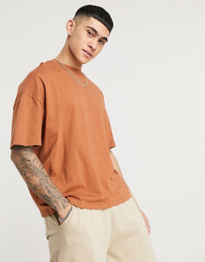 Asos Design Oversized T-shirt In Tan-brown
