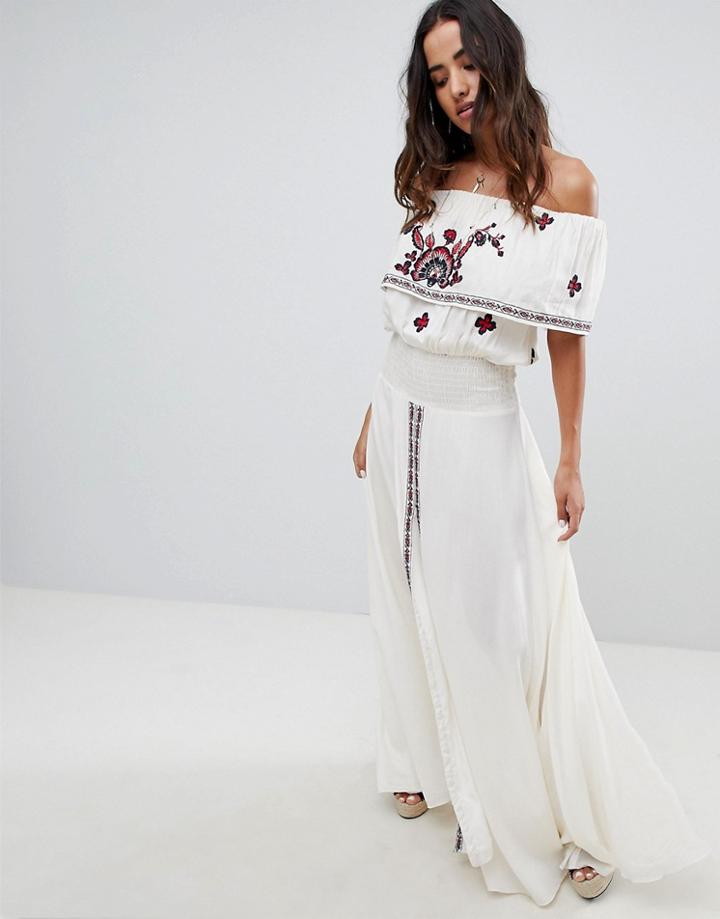 Raga Tessi Off Shoulder Printed Maxi Dress - White