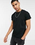 New Look Organic Cotton Roll Sleeve T-shirt In Black