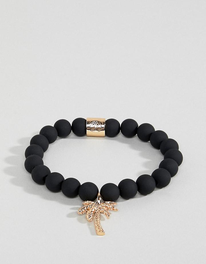 Chained & Able Beaded Bracelet With Palm Tree Charm - Black