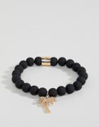 Chained & Able Beaded Bracelet With Palm Tree Charm - Black