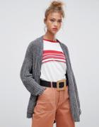 Pull & Bear Chenille Tie Waist Cardi With Pockets In Gray - Gray