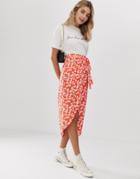 Asos Design Ditsy Floral Wrap Midi Skirt-multi