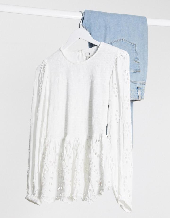 River Island Rhinestone Peplum Blouse In White