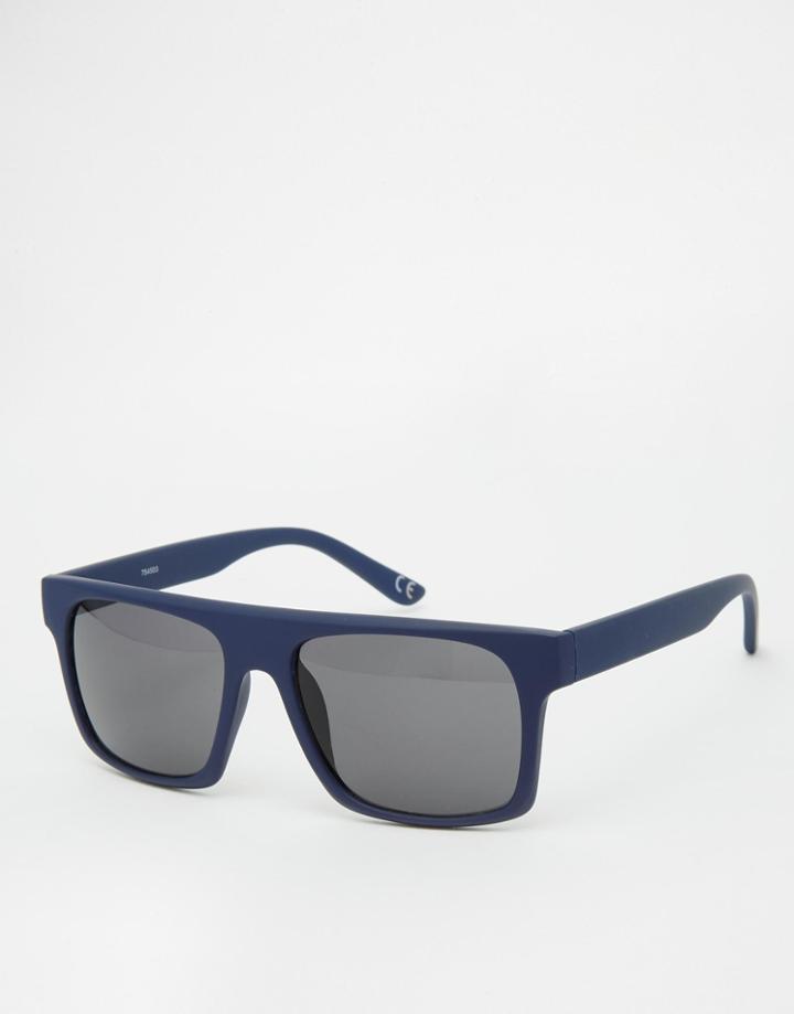 Asos Flatbrow Sunglasses In Rubberised Navy - Navy