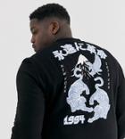 Asos Design Plus Jersey Bomber Jacket With Back Print-black