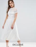 Frock And Frill High Neck Lace Midi Dress With Bead Detail - Cream