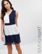 Yumi Petite Color Block Dress With Tie Back - Navy