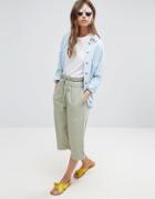 Asos Cropped Peg Pants With Paperbag Waist - Green