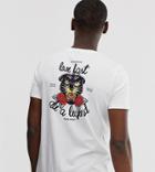 Asos Design Tall T-shirt With Chest And Back Black Leopard Print - White