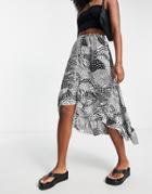 Qed London Frill Hem Midi Skirt In Floral Print-multi