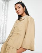 Topshop Linen Boxy Shirt In Camel - Part Of A Set-neutral