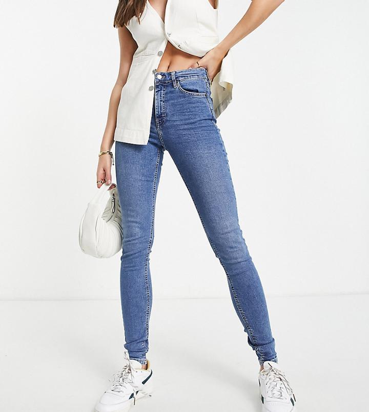 Topshop Tall Jamie Jeans In Mid Blue-blues