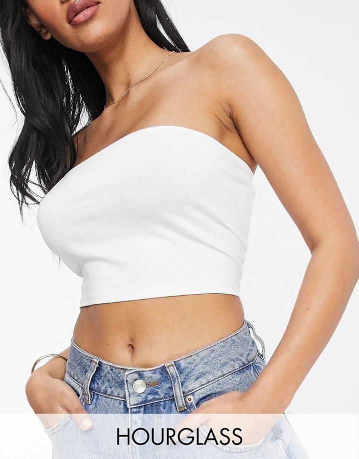 Asos Design Hourglass Ultimate Bandeau Crop Top In Cotton In White - White