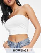Asos Design Hourglass Ultimate Bandeau Crop Top In Cotton In White - White