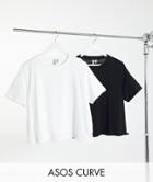 Asos Design Curve Ultimate Organic Cotton T-shirt With Crew Neck 2 Pack Save In Black & White-multi