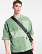 Asos Design Oversized T-shirt In Green Color Block In Toweling Mix