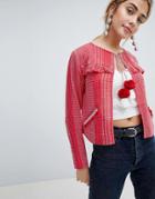 New Look Frill Cover Up Jacket - Red