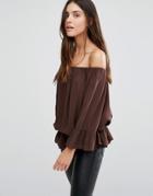 Minimum Off Shoulder Top With Frill Hem - Red