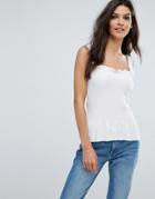 Mango Shirring Top With Frill Bottom Detail - White