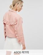 Asos Petite Denim Jacket With Ruffle Back In Washed Pink - Blue