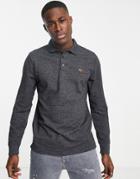 Abercrombie & Fitch Core Icon Logo Long Sleeve Polo In Black Heather
