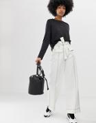 Asos Design Wide Leg With Tie Waist And Horn Buttons - Cream