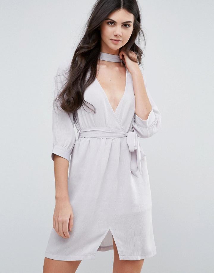 Love & Other Things Belted Wrap Dress - Gray