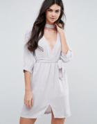 Love & Other Things Belted Wrap Dress - Gray