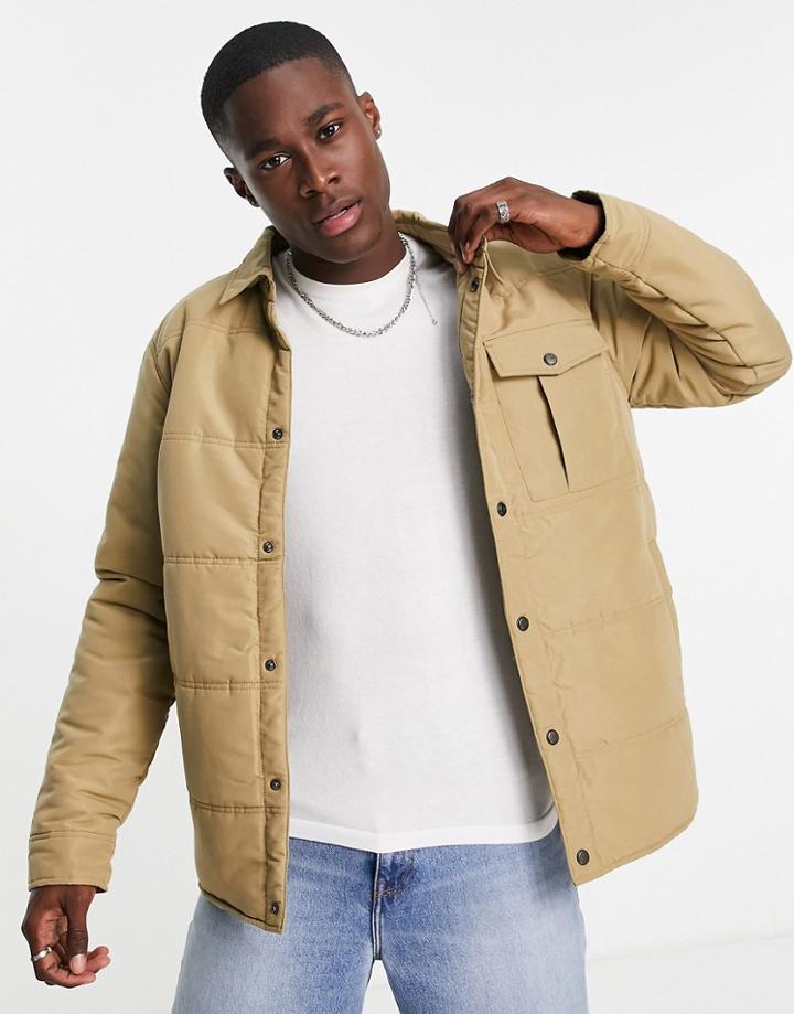 Only & Sons Padded Work Jacket In Beige-neutral