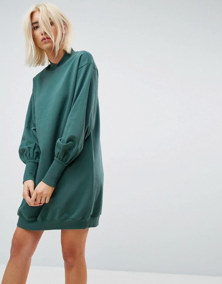 Asos Oversized Sweat Dress With Balloon Sleeve - Green