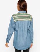 Asos Oversized Chuck On Denim Shirt With Tapestry Back - Midwash Blue
