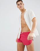 Asos Design Swim Shorts In Bright Pink With Contrast Drawcord And Extreme Side Split - Pink