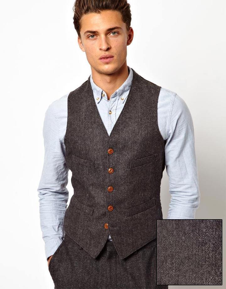 Asos Slim Fit Vest In Herringbone