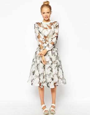 Fashion Union Full Skirt In Printed Organza - Floral Organza