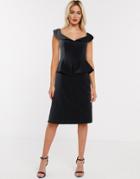 Bardot Off Shoulder Midi Pencil Dress In Black