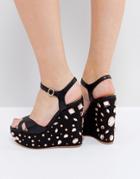 Asos Tidal Wave Jewelled Wedge Sandals - Black