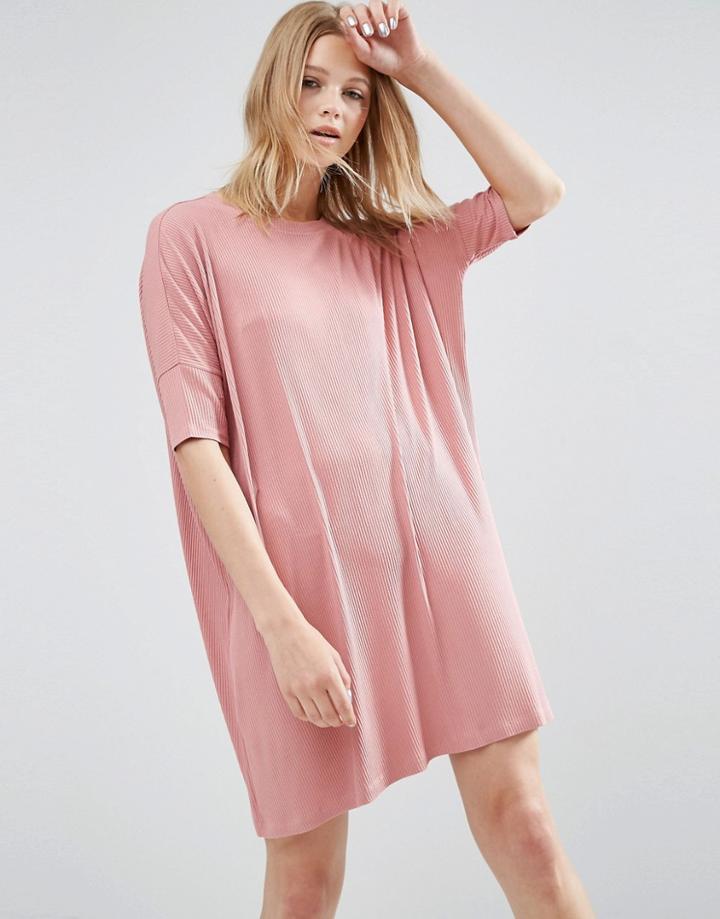 Asos T-shirt Dress In Rib - Pink