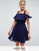 Asos Tall Cami Cold Shoulder Flutter Sleeve Mini Dress - Multi