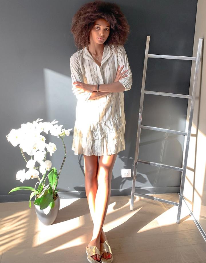 Vero Moda Smock Dress In Metallic Stripe-neutral