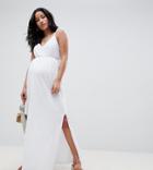 Asos Design Maternity Maxi Sundress With Broderie Top - White