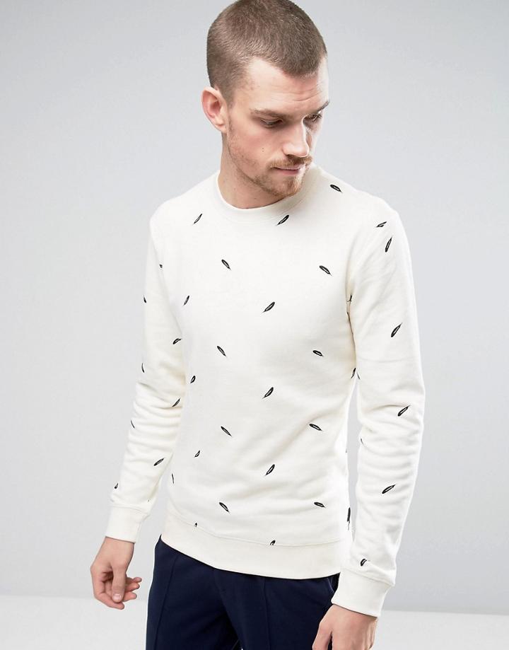 Casual Friday Sweatshirt With Feather Print - White